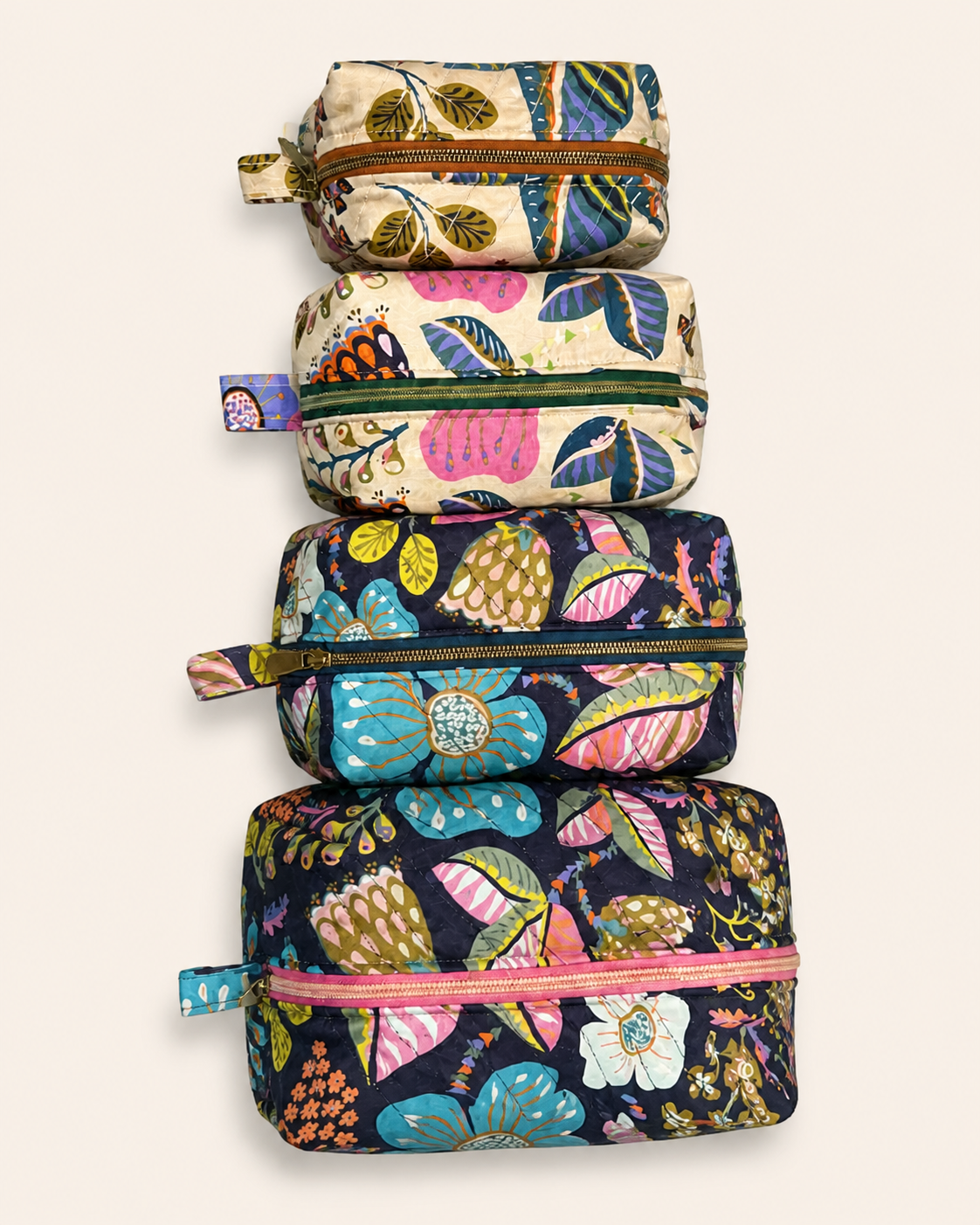 Botanical Dopp Set — four handmade zip bags arranged smallest to largest