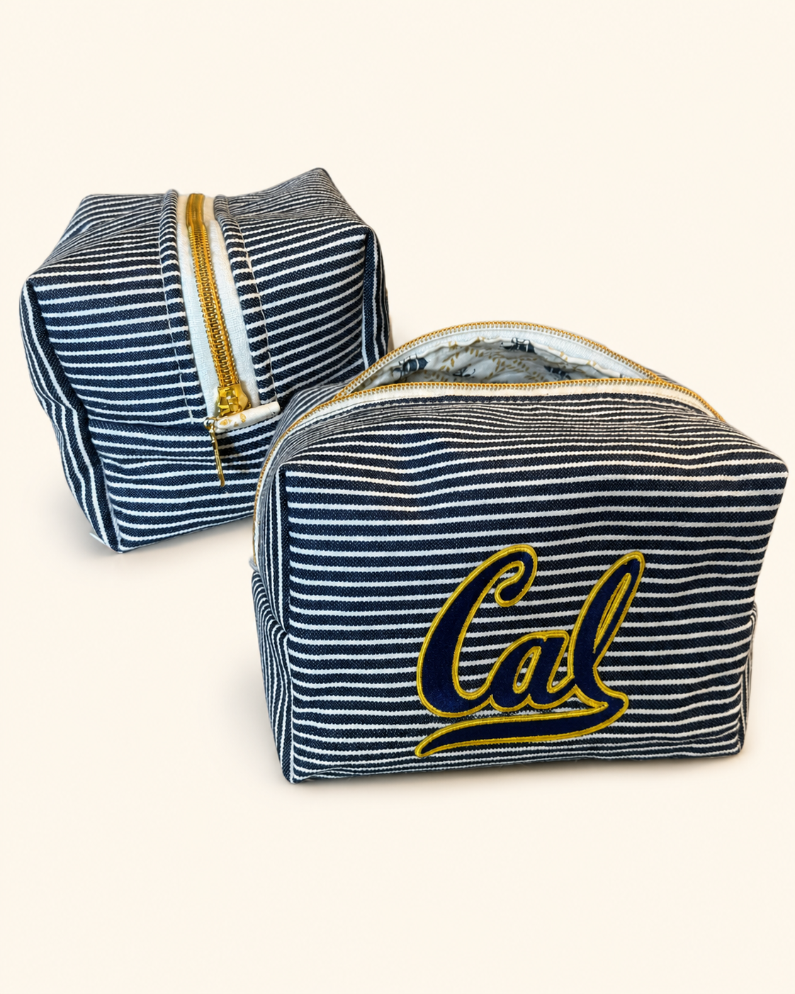 Cal Pinstripe Set with two navy pinstripe bags