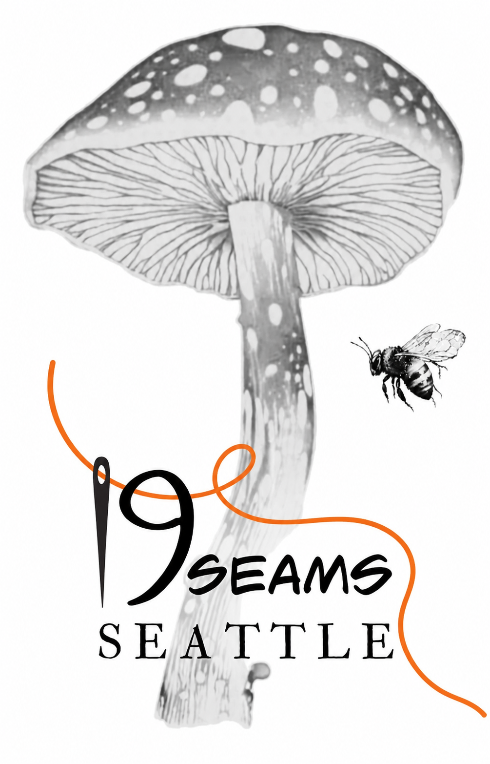 19 Seams logo with mushroom and bee